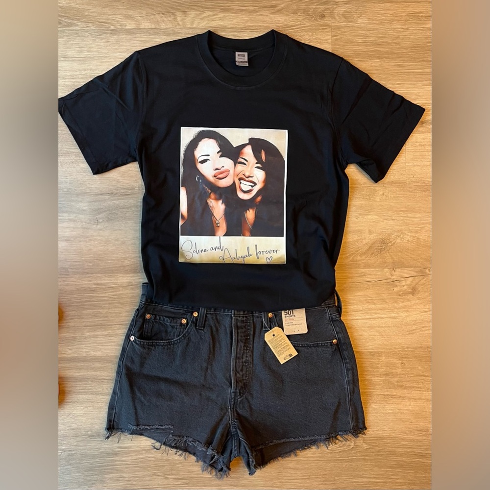Selena & Aaliyah Together Forever, Black, 100% Cotton. Unisex Med & Large